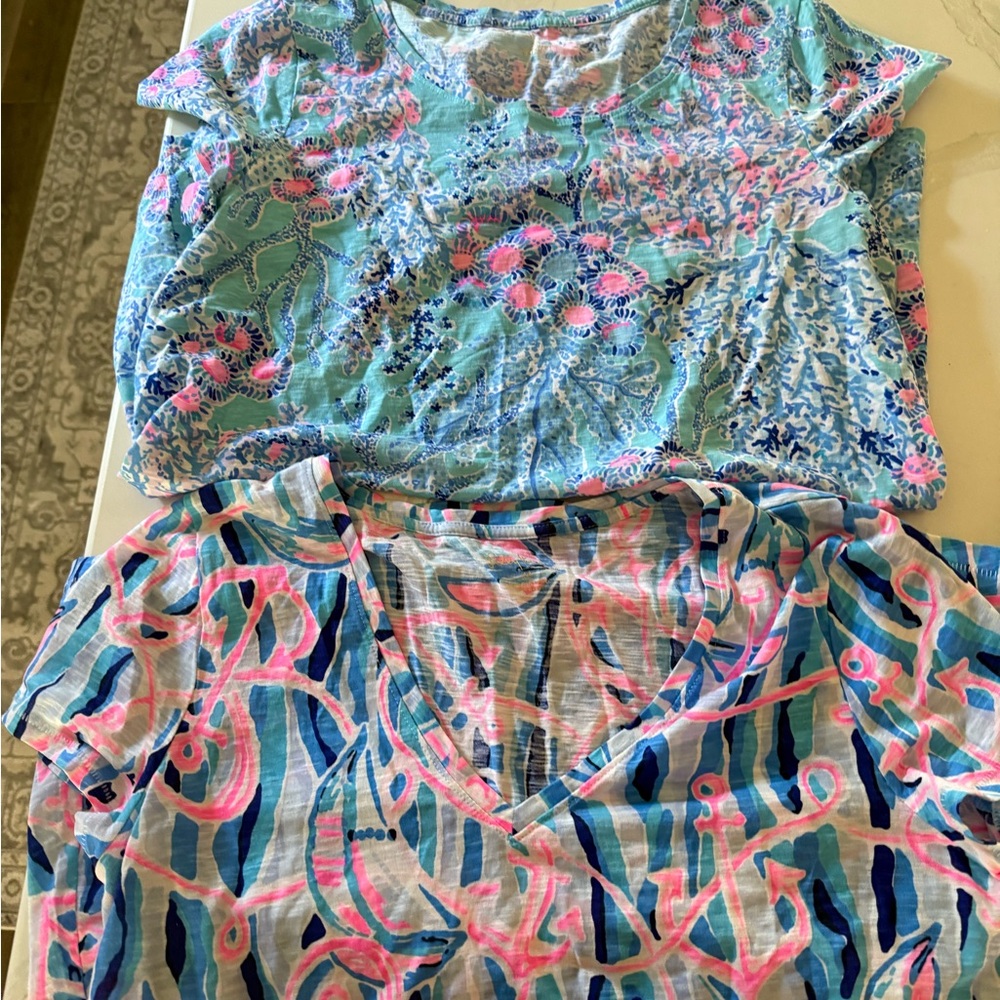 Lilly Pulitzer Short Sleeve Tees - Blue and Pink Floral & Abstract